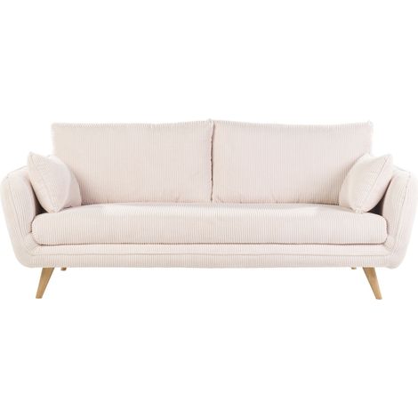Divano scandinavo 3 posti in velluto a coste color crema e legno chiaro CREEP (1/4)