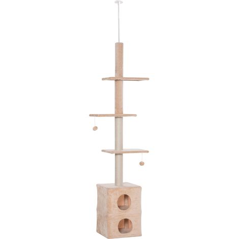 Albero Tiragraffi per Gatti 41x41x240 cm con Corde in Juta Giallo e Bianco (1/5)