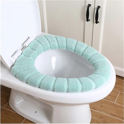 Housse de siège de toilette chaude et douce, décorative et lavable, universelle pour salle de bain YZ64 Verte (1/5)