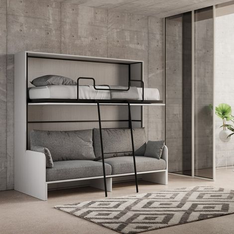 Letto a castello a scomparsa orizzontale DIBE Sofa' Bianco Frassino 200x103xh191 cm (1/5)