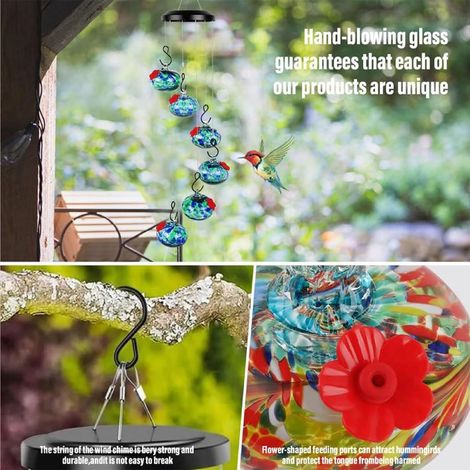 Ortviai Porte-mangeoire suspendu pour colibris avec carillons éoliens – étanche, anti-fourmis & abeilles, décoration jardin extérieur