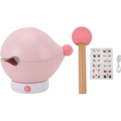 GARRYFIZH Veilleuse en bois en forme de poisson, rechargeable, sans fil, à intensité variable, avec autocollants mignons et 3 niveaux de luminosité (rose).