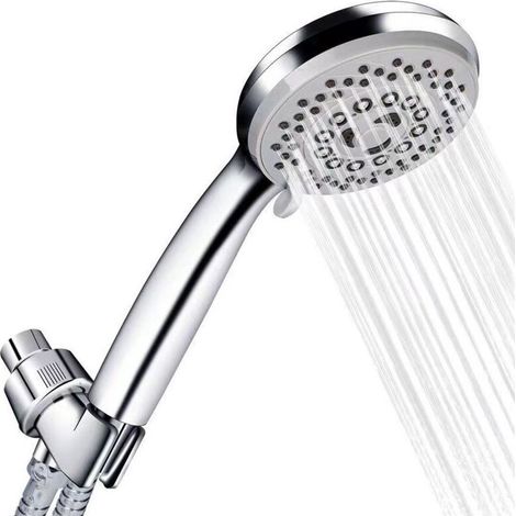 Douchette à main à cinq jets pour salle de bain, grande pomme de douche (G1/2 pouce, 4,13'), chrome [Classe d'efficacité énergétique A+] (1/5)