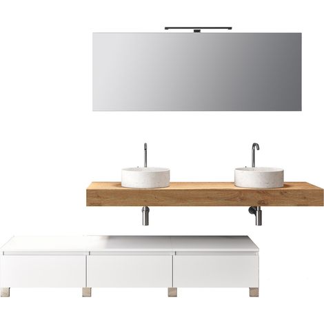 Ensemble de salle de bain double vasque 9 pièces ASTRA chêne miel/blanc (1/5)