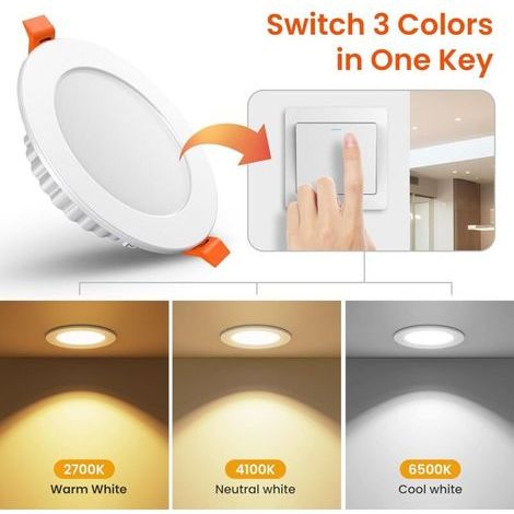 7W 600LM LED-Einbaustrahler, IP44 Einbau-Deckenleuchte 110-220V für Bad, Wohnzimmer, Küche [2700-4100-6500K] [27mm Einbautiefe] [75-95mm Lochdurchmesser] [6er-Pack] - Kiss