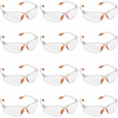 Lot de 12 Lunettes de Sécurité Transparentes - Lunettes de Protection avec Verres en Plastique, Pont-de-Nez et Embouts de Branches en Caoutchouc pour Plus de Confort - Lunette Transparente PPE (1/5)