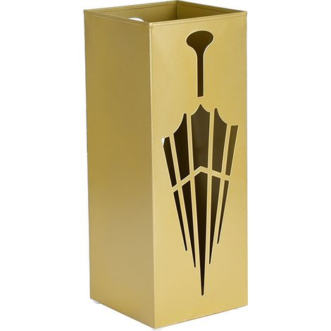 Schirmständer, Schirmhalter aus Metall, Schirmständer mit großer Kapazität, Schirmaufbewahrungseimer, hohles Design, quadratische Form, 16,5" x 6,3" x 6,3" Goldfarbe