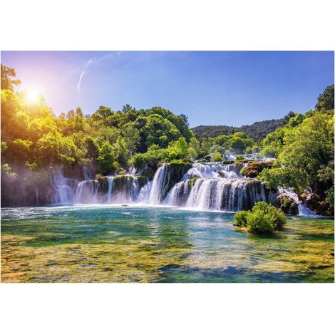 Papier peint panoramique avec motif cascade multicolore, décoration murale – 200 x 140 cm Wallarena