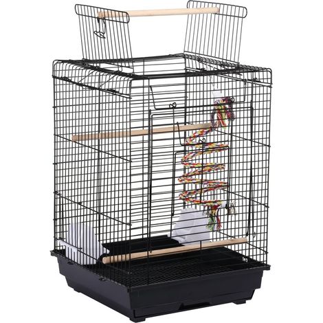 Yaheetech – Cage à oiseaux 40 x 40 x 58 cm – Fer enduit de poudre – Pour perruches et canaris – Ouverture supérieure – 2 mangeoires et 3 perchoirs inclus