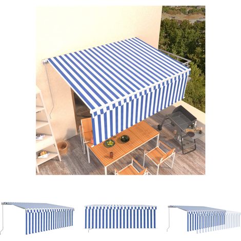 The Living Store - Markise Manuell Einziehbar mit Rollo 4x3 m Blau & Weiß (1/5)