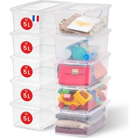 Iris Ohyama 10 Cajas de Almacenaje Plástico Versátiles con Tapa, 5L, Transparente, Cierre fácil, Apilable, para Armario, Estante, Aula, Organizadora, Ropa, Zapatos, Libre de BPA, CNL-5 (1/5)