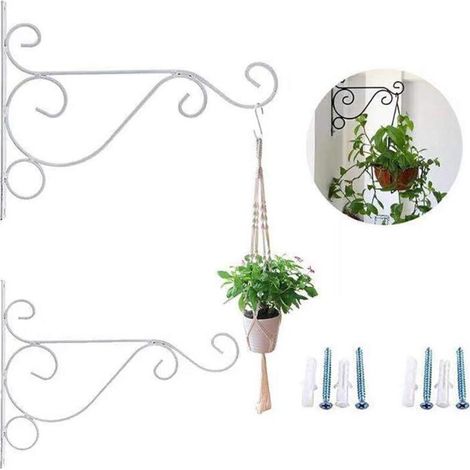 2 pièces 10 "plante panier fer suspendu plante support décoratif mur jardinière cintre crochets avec vis noires (1/2)