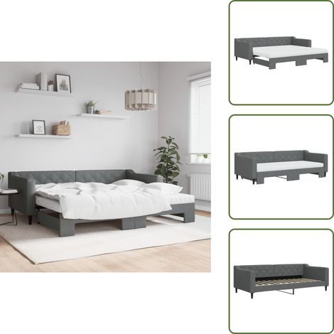 The Living Store Tagesbett Ausziehbar mit Matratzen Dunkelgrau 90x200 cm Stoff - Schlafsofa (1/5)