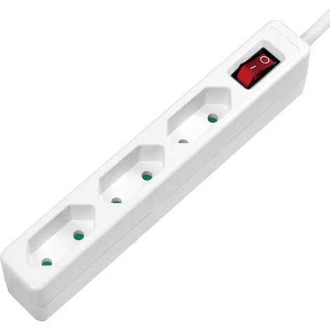 Regleta de enchufes de 3 tomas europeas con interruptor LogiLink, 1,5 m, color blanco, compacta, IP20, CEE 7/16 (1/4)