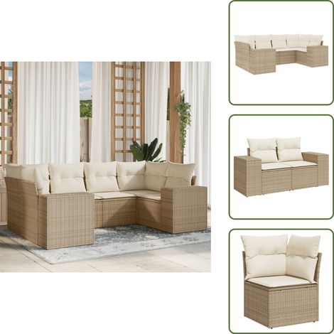 6-tlg. Garten-Sofagarnitur mit Kissen Beige Poly Rattan - Gartensortiment - Outdoor Möbel - Gartenlounge - Rattan Gartenmöbel - Polyethylen Gartenmöbel (1/5)