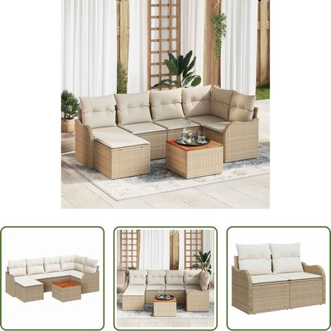 Poly-Rattan - Gartensofa-set mit Speicher 7 pcs Beige und Creme Poly-Rattan (1/5)