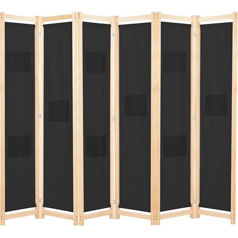 6-teiliger Raumteiler Schwarz 240 x 170 x 4 cm Stoff