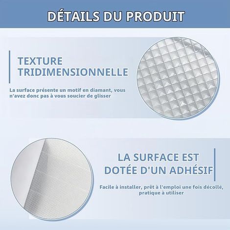 Autocollants Antidérapants Douche Transparente, Pastilles Baignoire Autocollantes, Bande Protection et (1/2)
