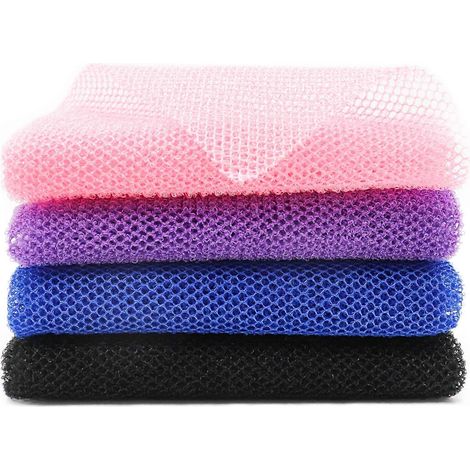 Lot de 4 éponges de bain longues africaines, gant de toilette exfoliant en filet pour le corps (1/5)