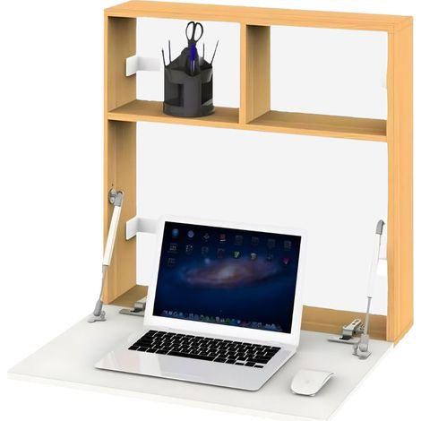 Scrivania Da Parete Con Ripiano Ribaltabile E 2 Scaffali Integrati 63x15x63cm