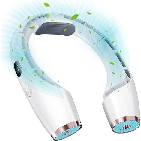 Ventilateur de cou portable, refroidissement 720°, 6000 mAh, 18 heures, affichage de la batterie LED à 3 vitesses, ultra silencieux, ventilateur personnel rechargeable pour bureau/voyage/extérieur (1/5)