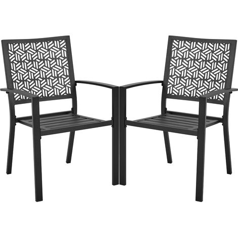 Yaheetech Set di 2 Sedie da Pranzo Impilabili con Motivo Geometrico Poltrona da Cucina in Metallo con Braccioli per Veranda Cortile Nero 58 × 59,5 × 89 cm (1/5)