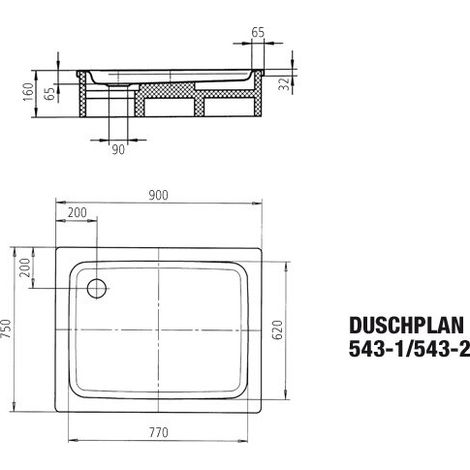 KALDEWEI 440900011001 DOUCHE PLANE DW Mod.543-1, 750 x 900