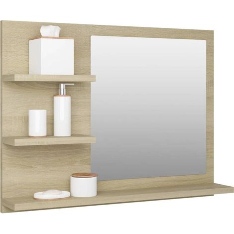 ZVD- Armoire de Toilette Miroir Salle de Bain, Armoires de Salle de Bain avec Miroir Rangement Style Moderne pour Salle de Bain, 60 x 10,5 x 45 cm, chêne sonoma - (1/3)