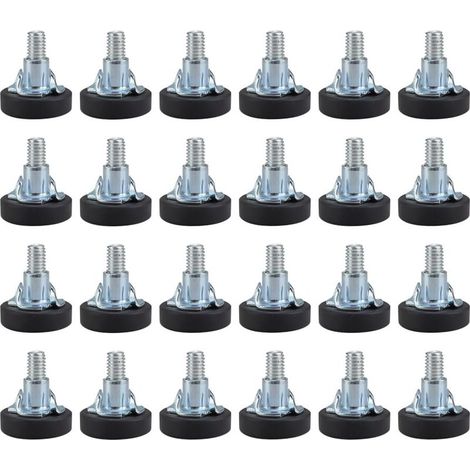 24 Pièces Pieds de Nivellement pour Meuble, Pied de Meuble Reglable avec Base en Plastique PVC Antidérapant, Hauteur Réglable Maximale 20 mm, Pied de Meuble avec un écrou Carré (1/5)