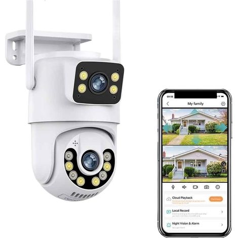 Caméra de sécurité à Domicile 4K HD Double Objectif caméra 2K Double écran PTZ caméra extérieure Suivi Automatique caméra de sécurité Surveillance étanche(8MP No SD Card) (1/5)