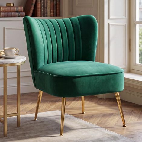 Wahson Accent Chair in Velvet Upholstered Occasional Tub Chair Vintage Leisure Chair with Metal Legs for Living Room Bedroom, Green