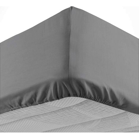 Drap-housse 2 personnes 160 x 200 cm coton 57 fils LINA Anthracite – Bonnet 30 cm