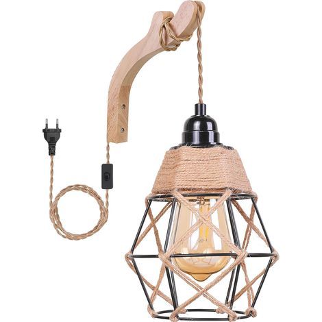 Vintage Indoor Wall Sconce, Boho Wall Lamp with Switch and 2.8m Charging Cable, Retro Industrial E27 Lamp for Bedroom, Staircase, Hallway, Bedside Lamp (Bulb Not Included) (1/5)