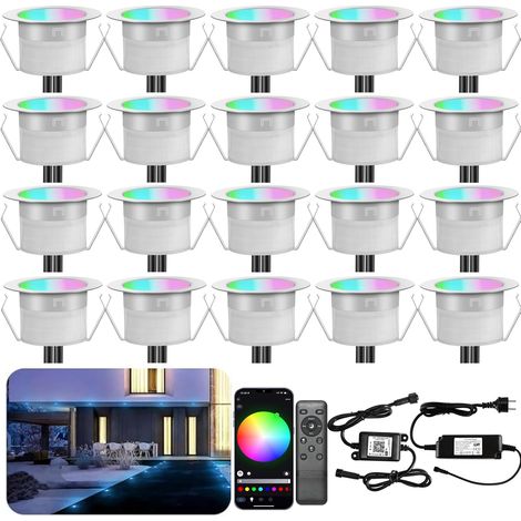 WiFi Lampe au Sol Spot Encastrable RGBW étanche IP67 Ø45mm - éclairage pour terrasse, patio, chemin, mur, jardin, décoration, intérieur et extérieur (lot de 20) (1/5)