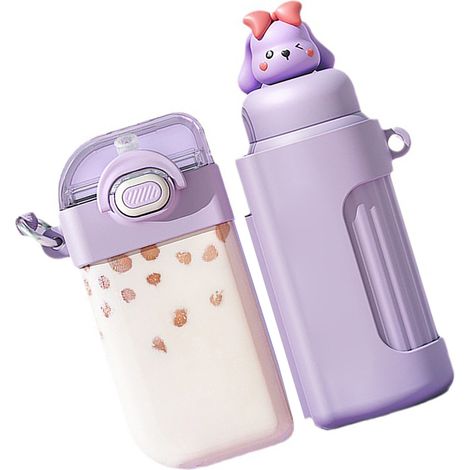 Gourde à paille grande capacité, étanche, mignonne et portable, double gourde pour enfants, violette (1/5)