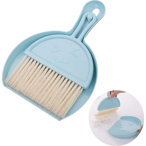 Small Dustpan and Brush Set, Mini Dust Pan with Broom Set Hand Dustpan Portable Table Top Brush Table Crumb Sweeper Broom with Soft Bristles for Desk, Home, Kitchen Necessities(Blue)