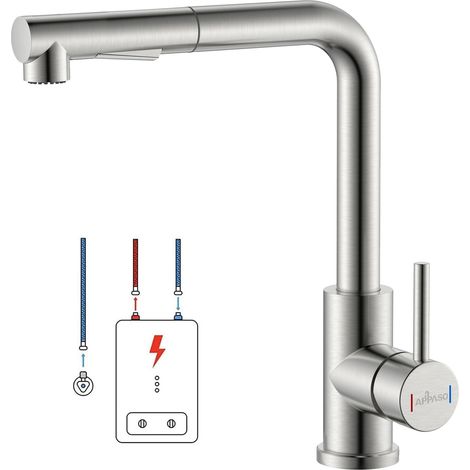 Robinet basse pression cuisine extensible, Robinet cuisine basse pression avec douchette, Robinet cuisine basse pression 3 sorties, Robinet évier basse pression avec 2 types de jets (1/5)