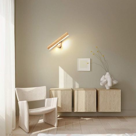 Applique LED in legno con interruttore, girevole a 360°, lampada da letto 6W bianco caldo/bianco freddo/bianco naturale 3 in 1 commutabile, 32,5 cm (1/2)