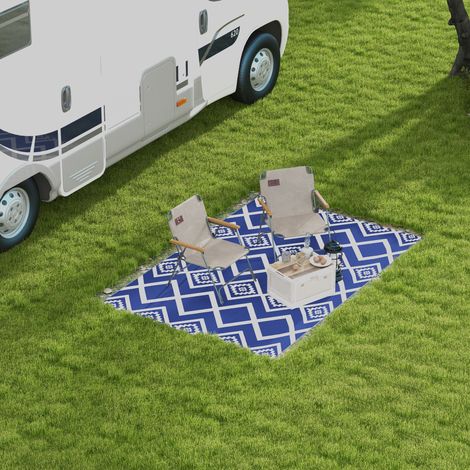 Tapis d'extérieur terrasse, résistant aux intempéries, design moderne, 182x274 cm, bleu et blanc, antidérapant, usage balcon et jardin (1/5)