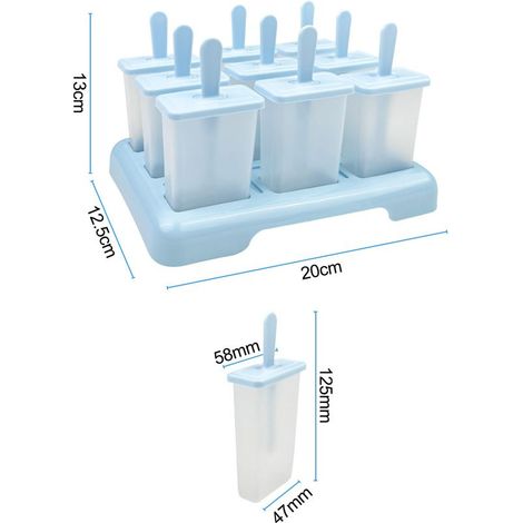 9-teiliges Eisformen-Set, wiederverwendbare Eisformen, Eisform mit Pinseln, Eisstielen und faltbaren Silikontrichtern, für Eis am Stiel, Sorbets und Eiscreme (Blau) (1/5)