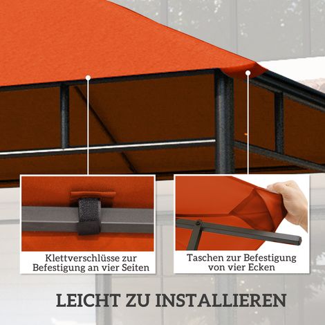 Toit de remplacement pour tonnelle de jardin, polyester, 2,98 x 2,95 m, orange (1/4)