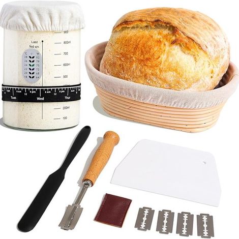 Ensemble de fermentation - ustensiles de pâtisserie - panier de fermentation - accessoires pour la cuisson du pain - batteur électrique - tapis à pâte - raclette de cuisine Beige (1/5)