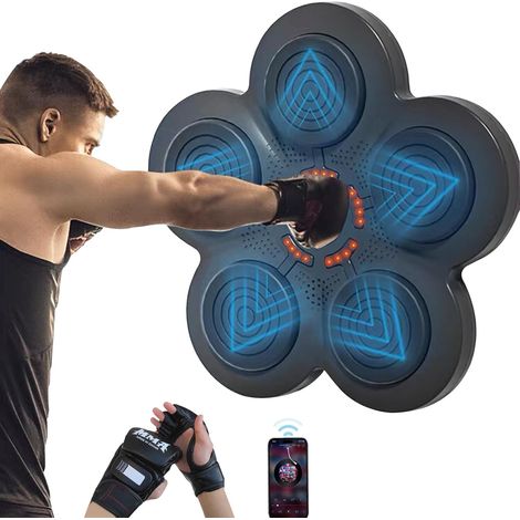 Machine d'entraînement de boxe musicale, équipement de frappe mural intelligent avec gants de boxe, mode de vitesse à 9 vitesses, réaction main/œil/vitesse pour soulager le stress (1/5)