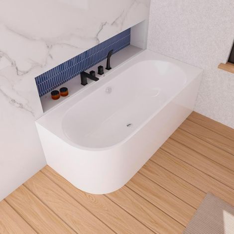 ECOLAM halb freistehende Badewanne Vigoo 165x75 rechts Eckbadewanne Siphon chrom Click Clack