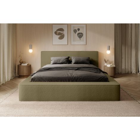 Lit coffre VELORA – Olive bouclé – 180x200 cm – Weicher Samtstoff – Hebbares Lattenrost – Integrierter Stauraum