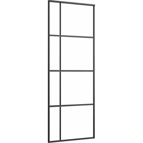 Porte coulissante en alliage d'aluminium et verre ESG dépoli, 76 x 205 cm, noire (1/5)