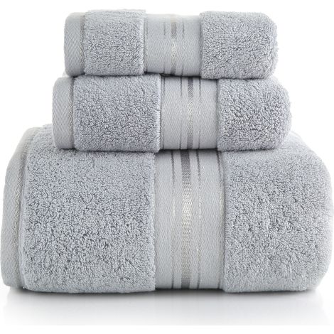 Serviettes de bain - Lot de 3 serviettes 100 % coton - 75 x 150 cm + 34 x 75 cm + 34 x 30 cm (1/5)