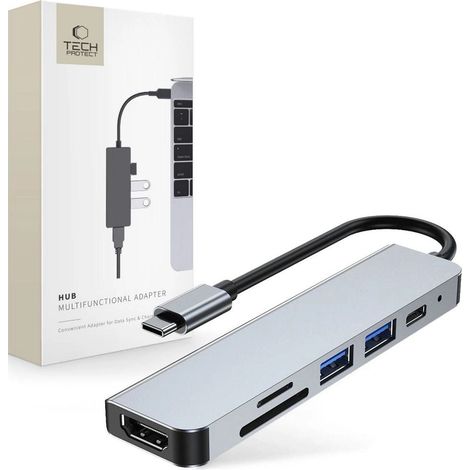 Hub 6 in 1 da USB-C a USB-A, USB-C, HDMI, Micro SD/TF/SD, splitter - Grigio
