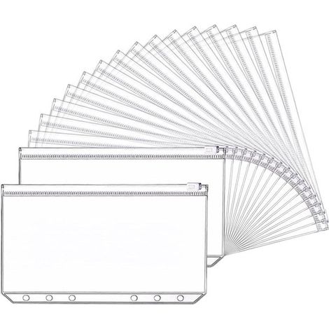 Lot de 18 pochettes transparentes A6 à fermeture éclair et 6 perforations pour classeurs, 18 x 10 cm (1/5)