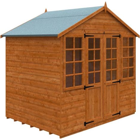 6 x 8 Feet Summerhouse 12mm Shed - Solid Wood/Softwood/Pine - L175 x W235 x H243.7 cm - Burnt Orange